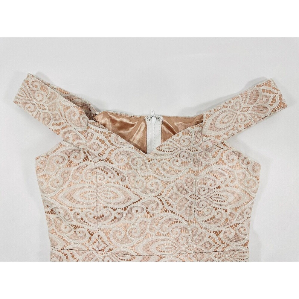 WINDSOR Prom Dress Women's SZ S Peach Off‎ Shoulder Lace Flared High Low Zipper